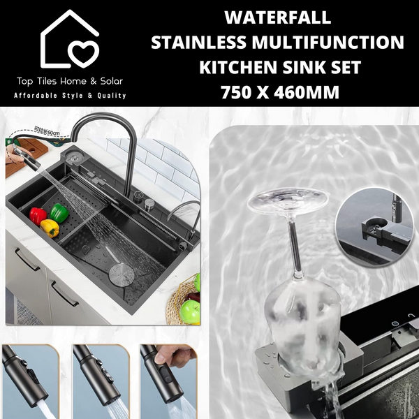 Waterfall Stainless Multifunction Kitchen Sink Set - 750 x 460mm