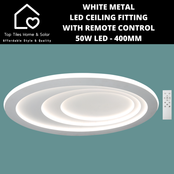 White Metal LED Ceiling Fitting with Remote Control - 50W LED - 400mm