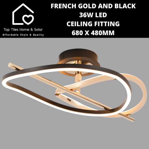 French Gold and Black 36W LED Ceiling Fitting - 680 x 480mm