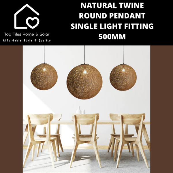 Natural Twine Round Pendant Single Light Fitting - 500mm