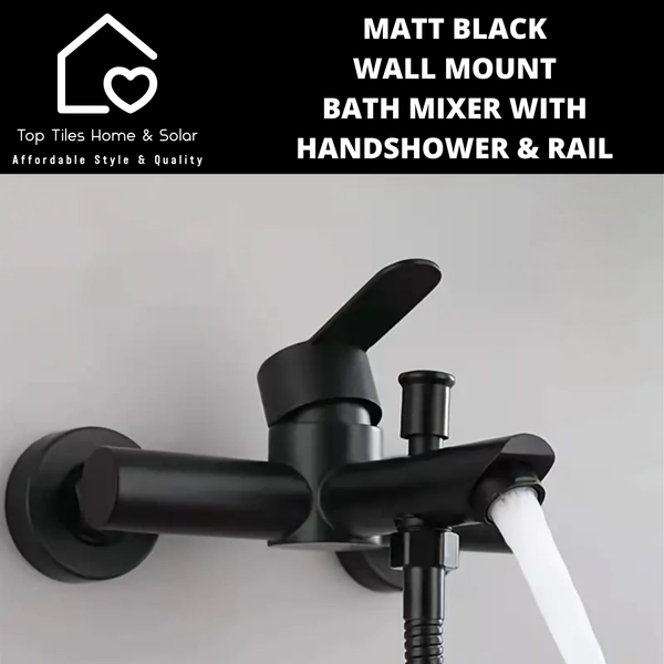 Matt Black Wall Mount Bath Mixer With Handshower & Rail