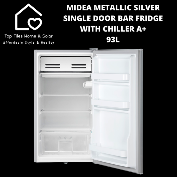 Midea Metallic Silver Single Door Bar Fridge with Chiller A+ - 93L