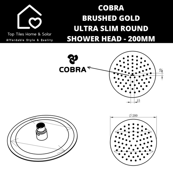 Cobra Brushed Gold Ultra Slim Round Shower Head - 200mm