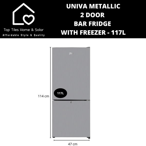 Univa Metallic 2 Door Bar Fridge with Freezer - 117L