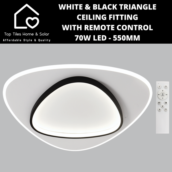 White & Black Triangle Ceiling Fitting with Remote Control - 70W LED - 550mm