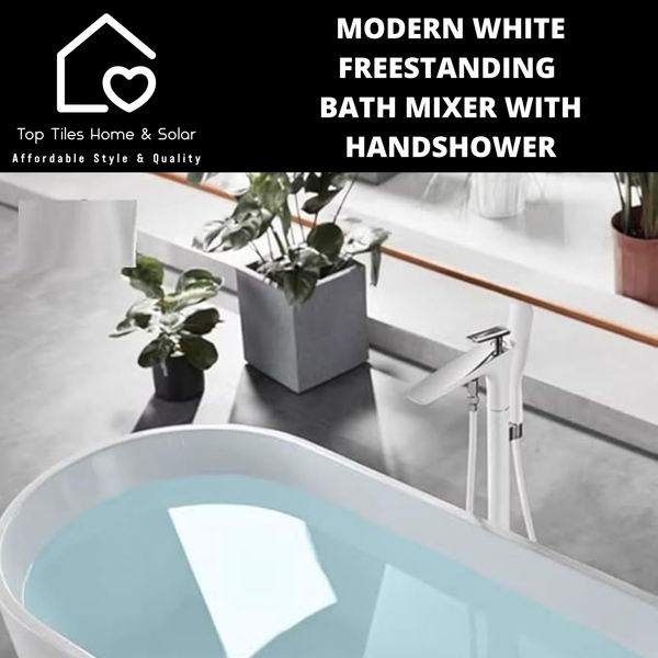 Modern White Freestanding Bath Mixer With Handshower