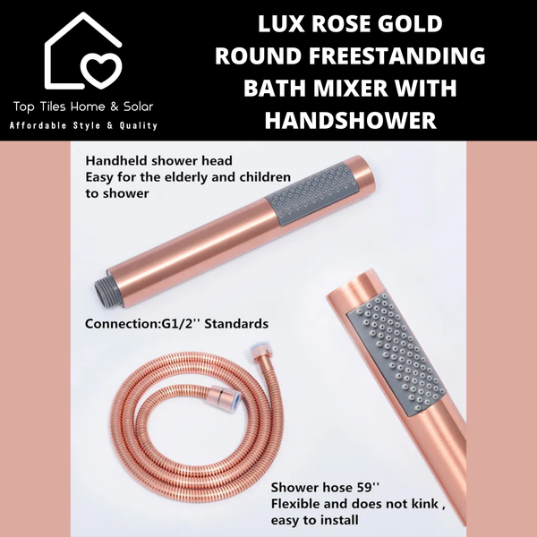 Lux Rose Gold Round Freestanding Bath Mixer With Handshower