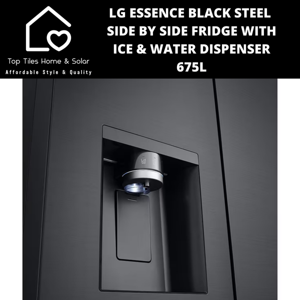 LG Essence Black Steel Side by Side Fridge with Ice & Water Dispenser - 675L
