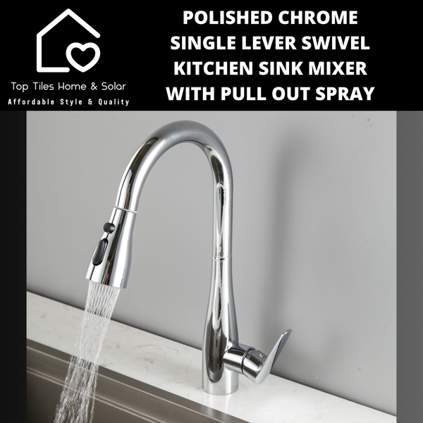 Polished Chrome Single Lever Swivel Kitchen Sink Mixer with Pull Out Spray
