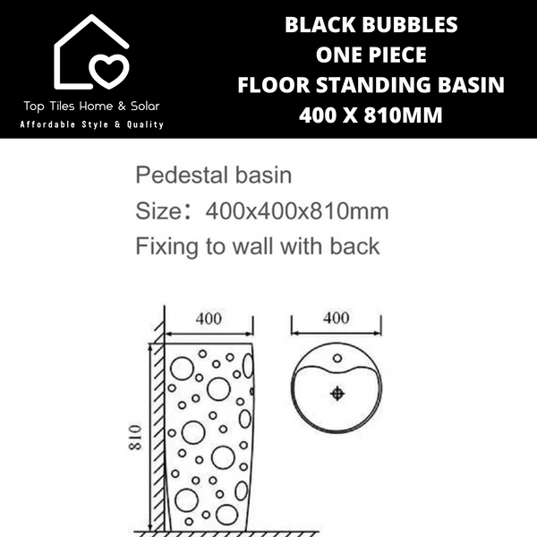 Black Bubbles One Piece Floor Standing Basin - 400 x 810mm