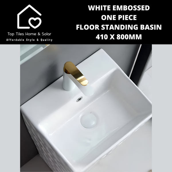 White Embossed One Piece Floor Standing Basin - 410 x 800mm