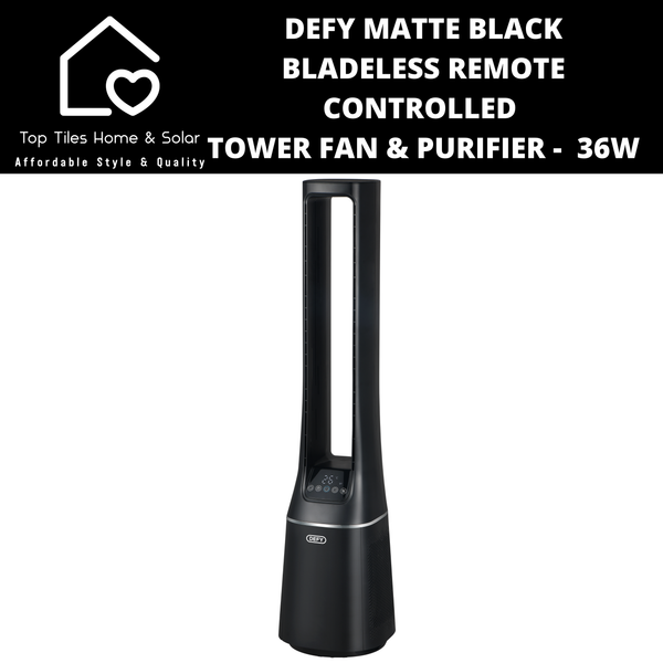 Defy Matte Black Bladeless Remote Controlled Tower Fan & Purifier -  36W