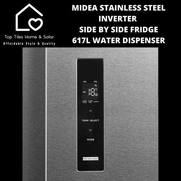 Midea Stainless Steel Inverter Side by Side Fridge - 617L Water Dispenser