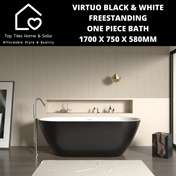 Virtuo Black & White Freestanding One Piece Bath - 1700 x 750 x 580mm