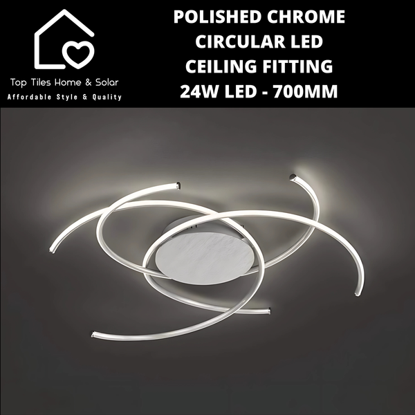 Polished Chrome Circular LED Ceiling Fitting - 24W LED - 700mm