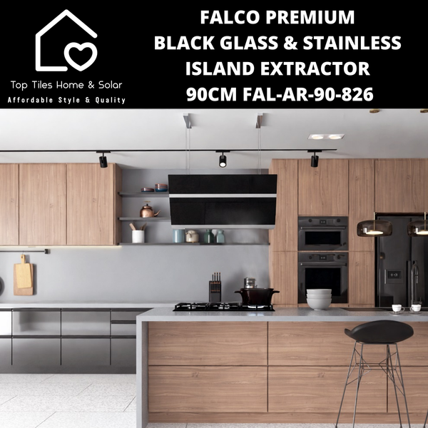 Falco Premium Black Glass & Stainless Island Extractor - 90cm FAL-AR-90-826