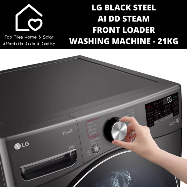 LG Black Steel AI DD Steam Front Loader Washing Machine - 21kg