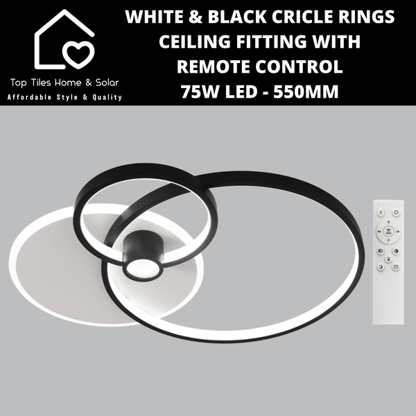 White & Black Cricle Rings Ceiling Fitting with Remote Control - 75W LED - 550mm