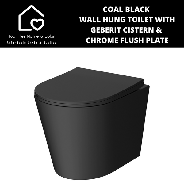 Coal Black Wall Hung Toilet with Geberit Cistern & Chrome Flush Plate