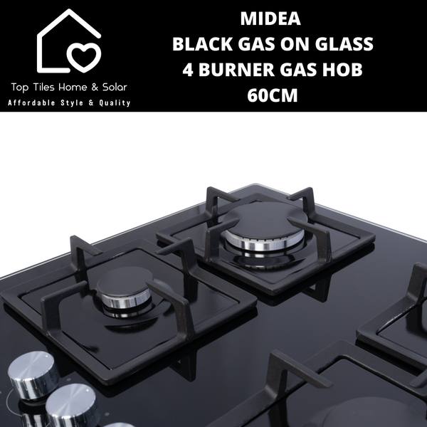 Midea Black Gas on Glass 4 Burner Gas Hob - 60cm