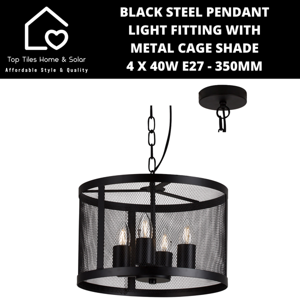 Black Steel Pendant Light Fitting with Metal Cage Shade - 4 x 40W E27