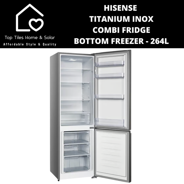 Hisense Titanium Inox Combi Fridge Bottom Freezer - 264L