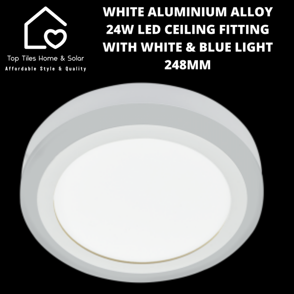 White Aluminium Alloy 24W LED Ceiling Fitting with White & Blue Light - 248mm