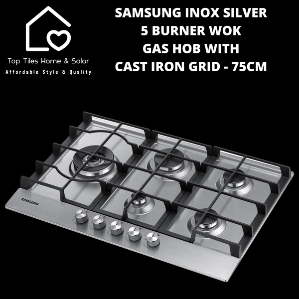 Samsung Inox 5 Burner Wok Gas Hob with Cast Iron Grid - 75cm