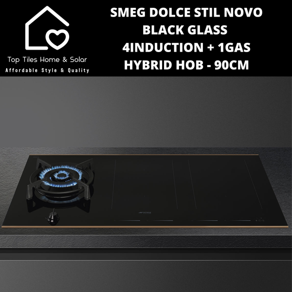 Smeg Dolce Stil Novo Black Glass 4Ceran + 1Gas Hybrid Hob - 90cm