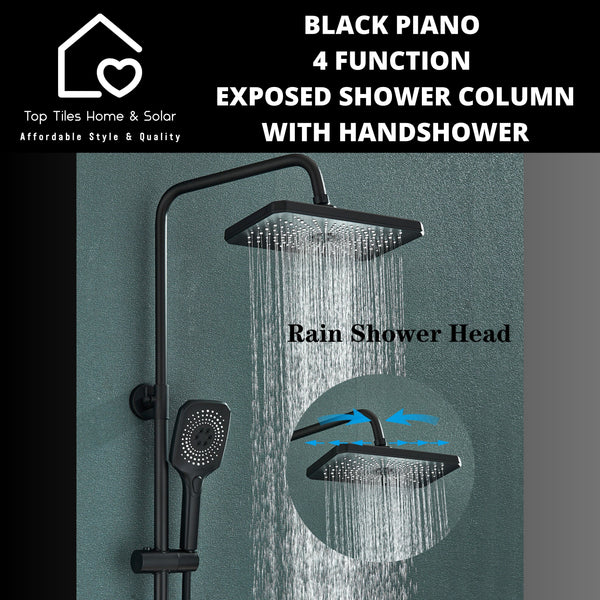 Black Piano 4 Function Exposed Shower Column With Handshower