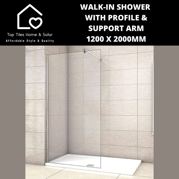 Chrome Walk-in Shower with Support Arm - 1200 x 2000mm