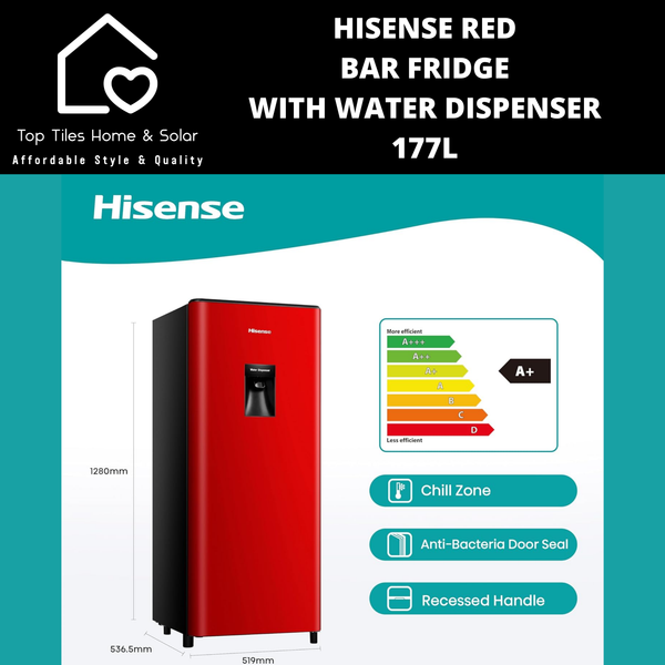 Hisense Red Bar Fridge with Water Dispenser - 177L