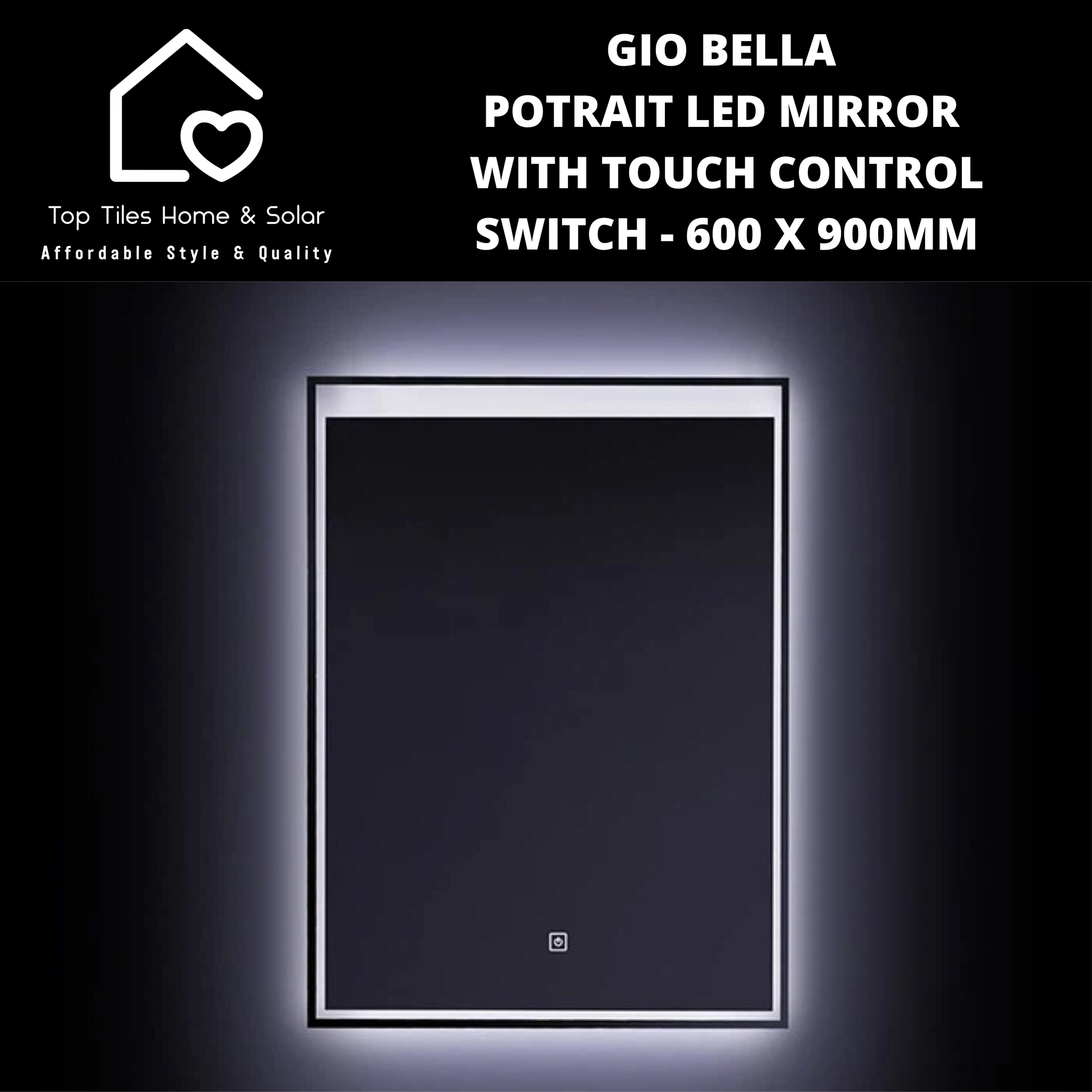Gio Bella Potrait LED Mirror With Touch Control Switch - 600 x 900mm