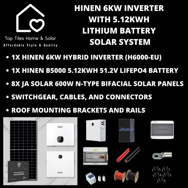 Hinen 5KVA Solar System - 6kw Inverter + 5.12kwh lithium Battery + Installation Kit