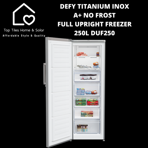 Defy Titanium Inox A+ No Frost Full Upright Freezer - 250L DUF250