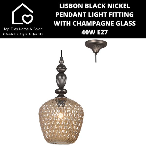 Lisbon Black Nickel Pendant Light Fitting with Champagne Glass - 40W E27