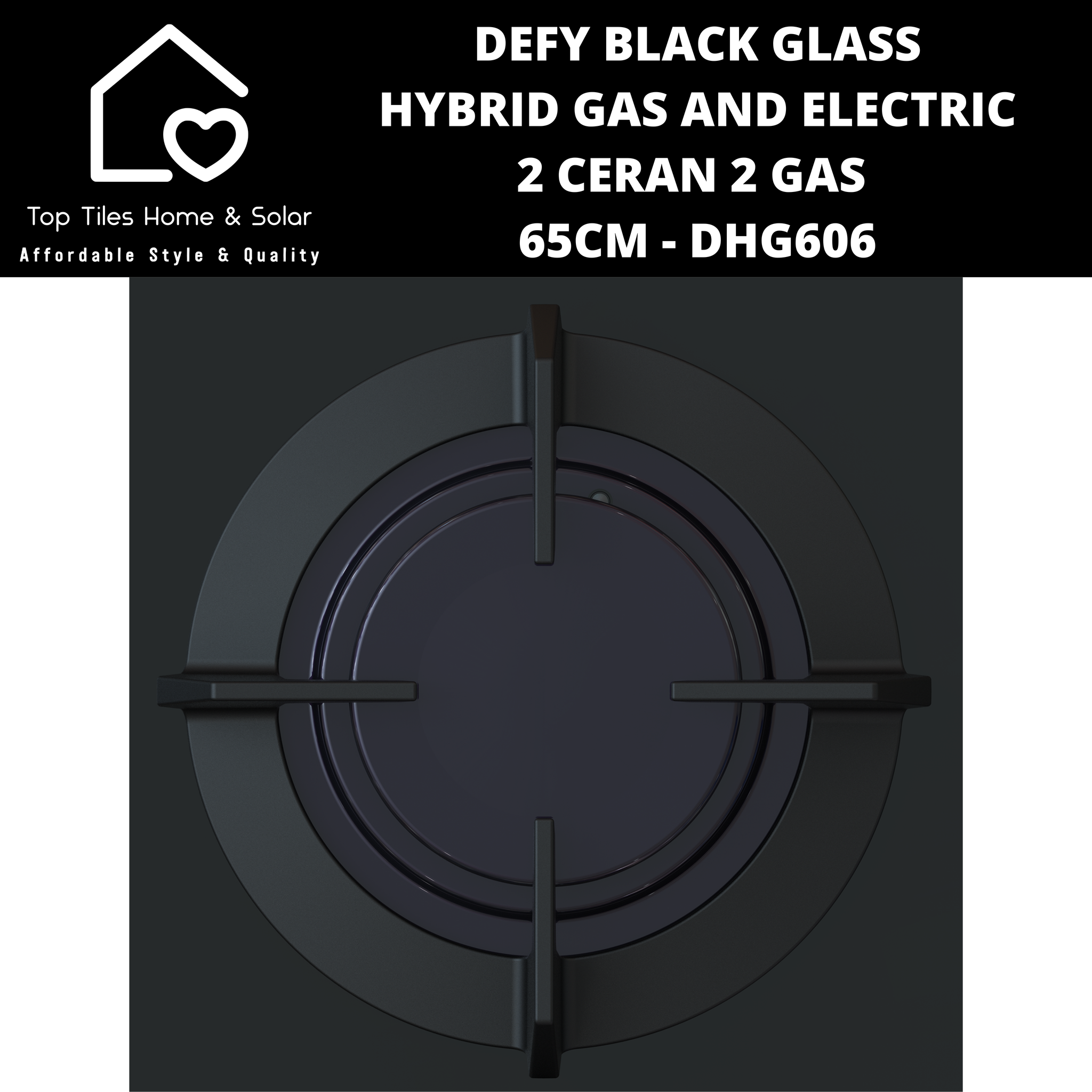 Defy Black Glass 2 Ceran + 2 Gas Hybrid Hob - 65cm DHG606 – Top