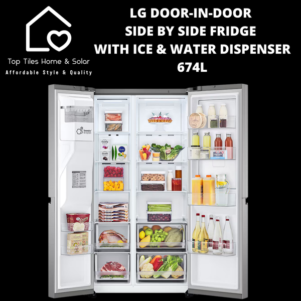 LG Door-in-Door Side by Side Fridge with Ice & Water Dispenser - 674L
