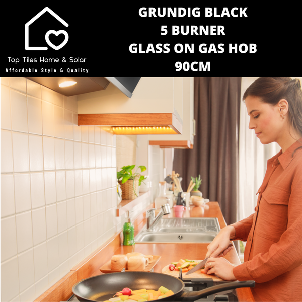 Grundig Black 5 Burner Glass on Gas Hob - 90cm