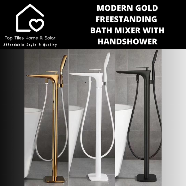 Modern Gold Freestanding Bath Mixer With Handshower