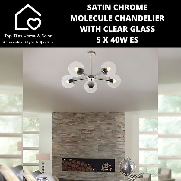Satin Chrome Molecule Chandelier With Clear Glass - 5 x 40W ES