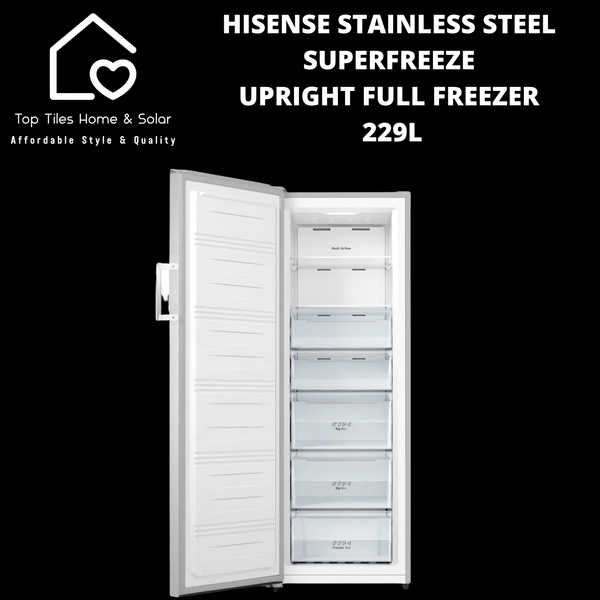 Hisense Stainless Steel SuperFreeze Upright Full Freezer - 229L