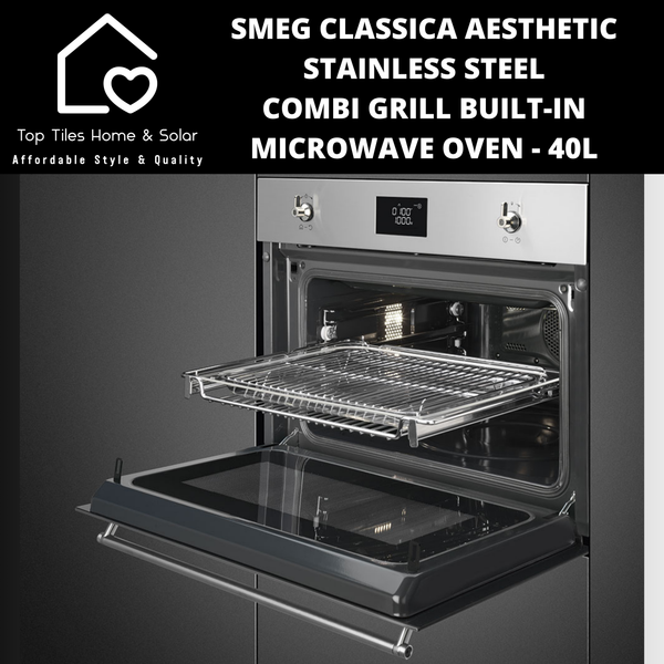 Smeg Classica Aesthetic Stainless Steel Combi Grill Microwave Oven - 40L