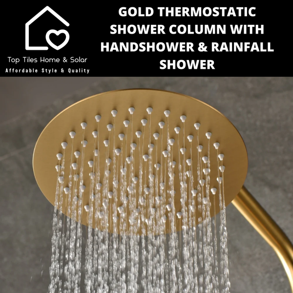 Gold Thermostatic Shower Column With Handshower & Rainfall Shower