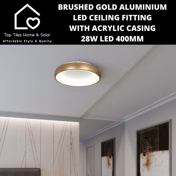 Brushed Gold Aluminium LED Ceiling Fitting with Acrylic Casing - 28W LED 400mm