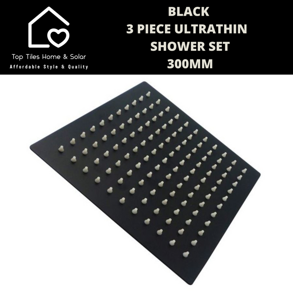Black 3 Piece Ultrathin Shower Set - 300mm Square