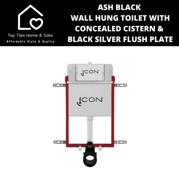 Ash Black Wall Hung Toilet with Icon Cistern & Black Silver Flush Plate