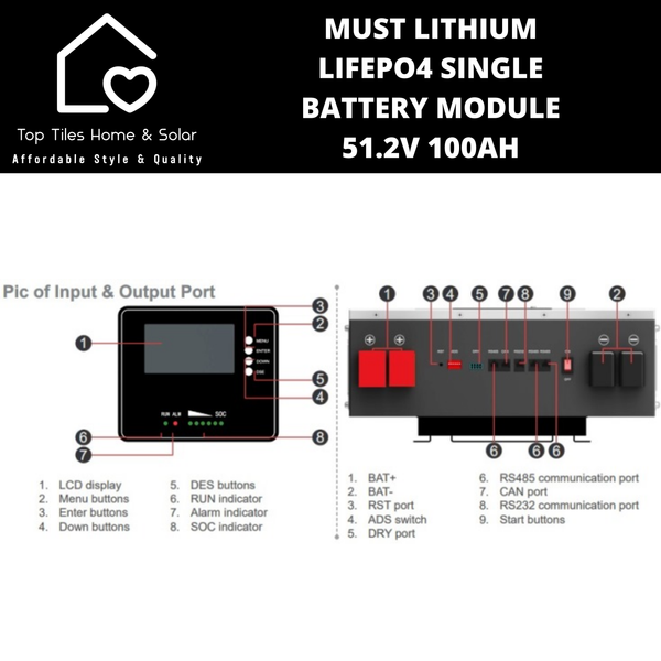 Must Lithium LiFePo4 Single Solar Battery Module - 51.2V 100Ah 4.8kWh