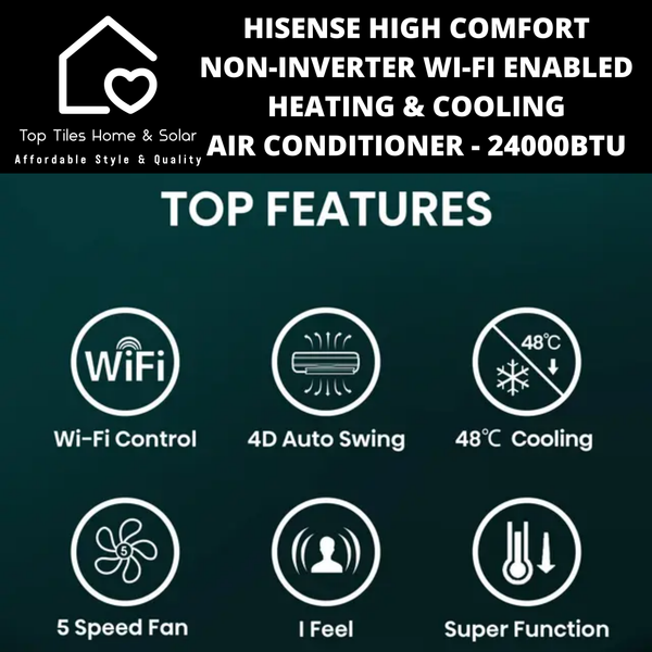Hisense High Comfort Non-Inverter Wi-Fi Enabled Heating & Cooling Air Conditioner - 24000BTU