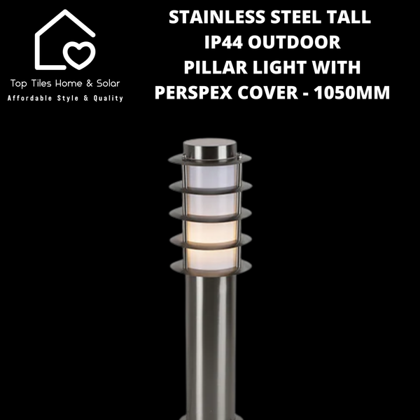 Stainless Steel Tall IP44 Outdoor Pillar Light with Perspex Cover - 1050mm